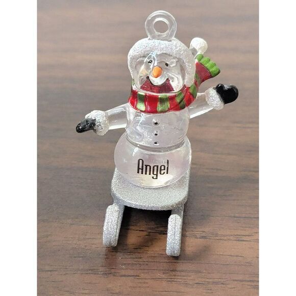 Mini glitter Angel snowman sled ornament Xmas decor - Picture 1 of 4